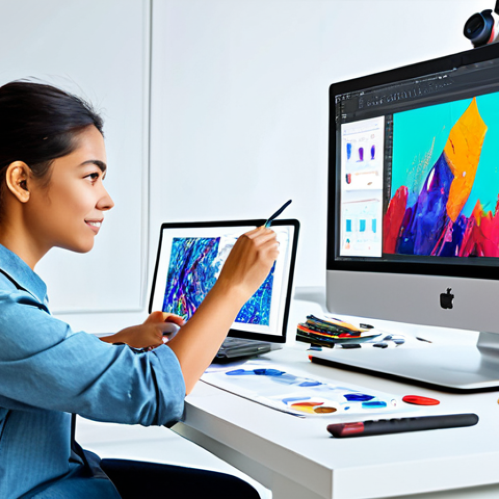 AI & Human Collaboration**

"A digital artist in a bright, modern studio, wearing casual professional attire, fully clothed, working on a digital painting with an AI interface on a large monitor, showing both the AI-generated elements and the artist's own brushstrokes, the scene emphasizing collaboration and creativity, safe for work, appropriate content, perfect anatomy, correct proportions, natural pose, professional, high quality."

**