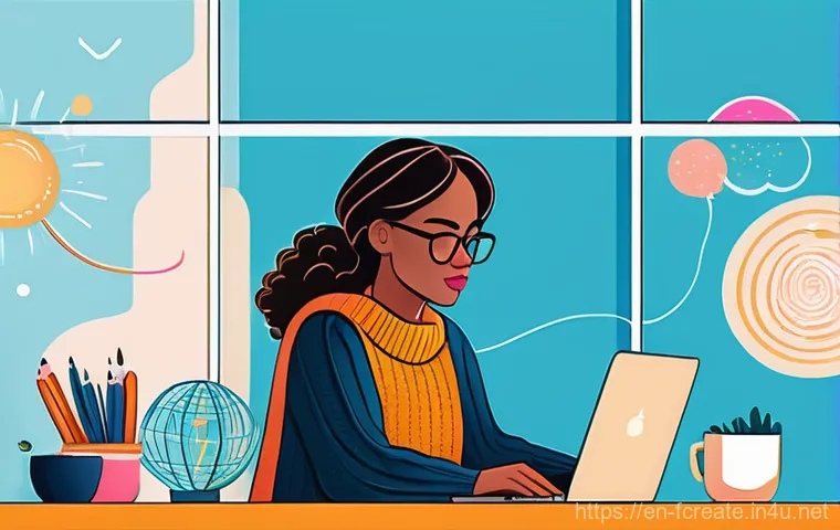실시간 창작 지원 AI - A vibrant, dynamic illustration of a diverse content creator, a woman in her mid-20s, with a focused...
