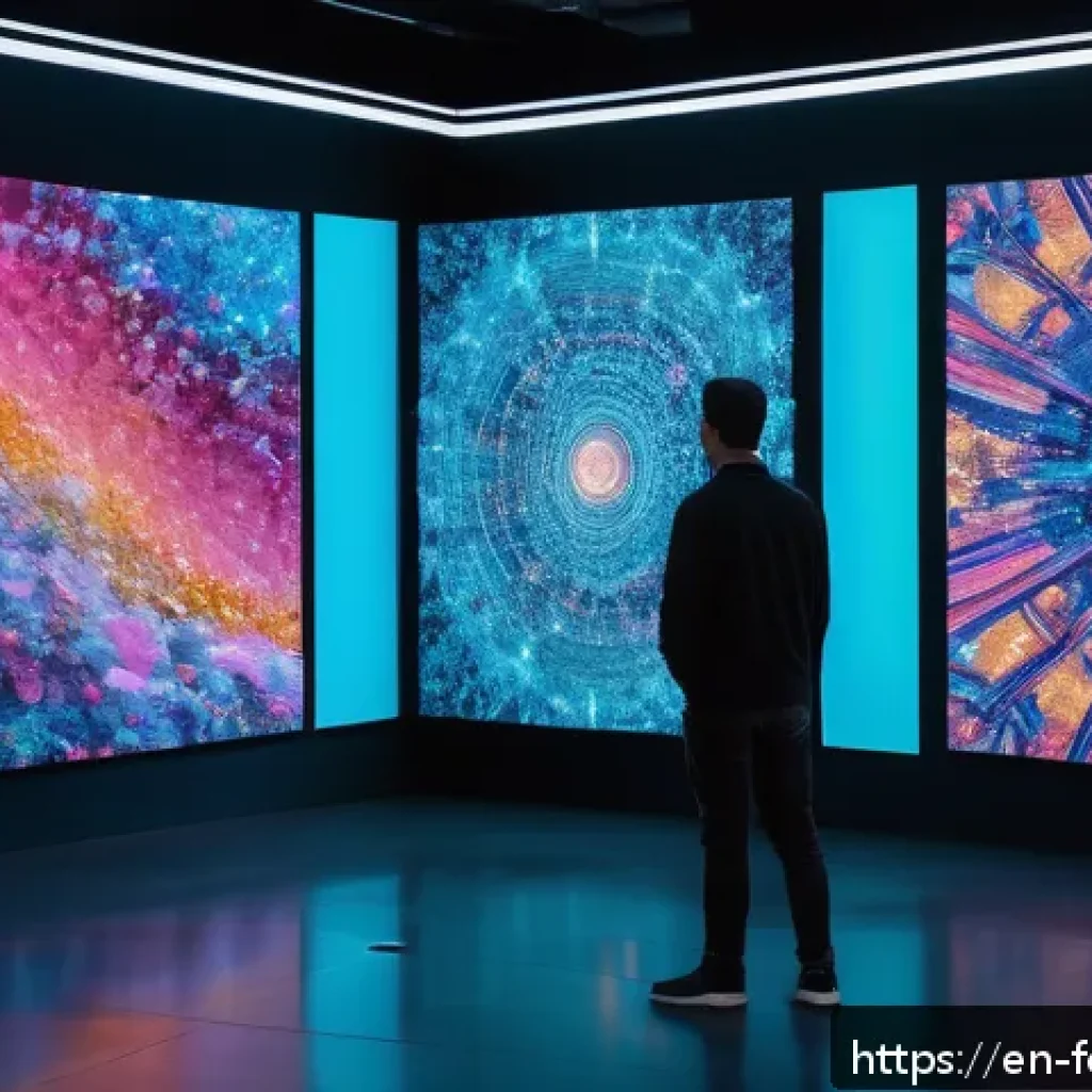 크리에이티브 AI와 감성 창작 - A futuristic digital artist&rsquo;s studio blending human creativity and AI technology: a diverse group of...